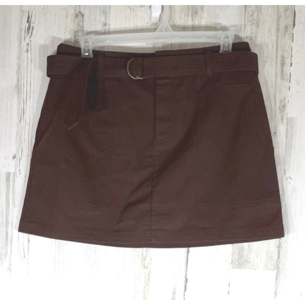 Woolrich Belted Mini Skirt Size Large Brown NEW Cotton Utility Canvas‎ Pocket - Picture 2 of 9